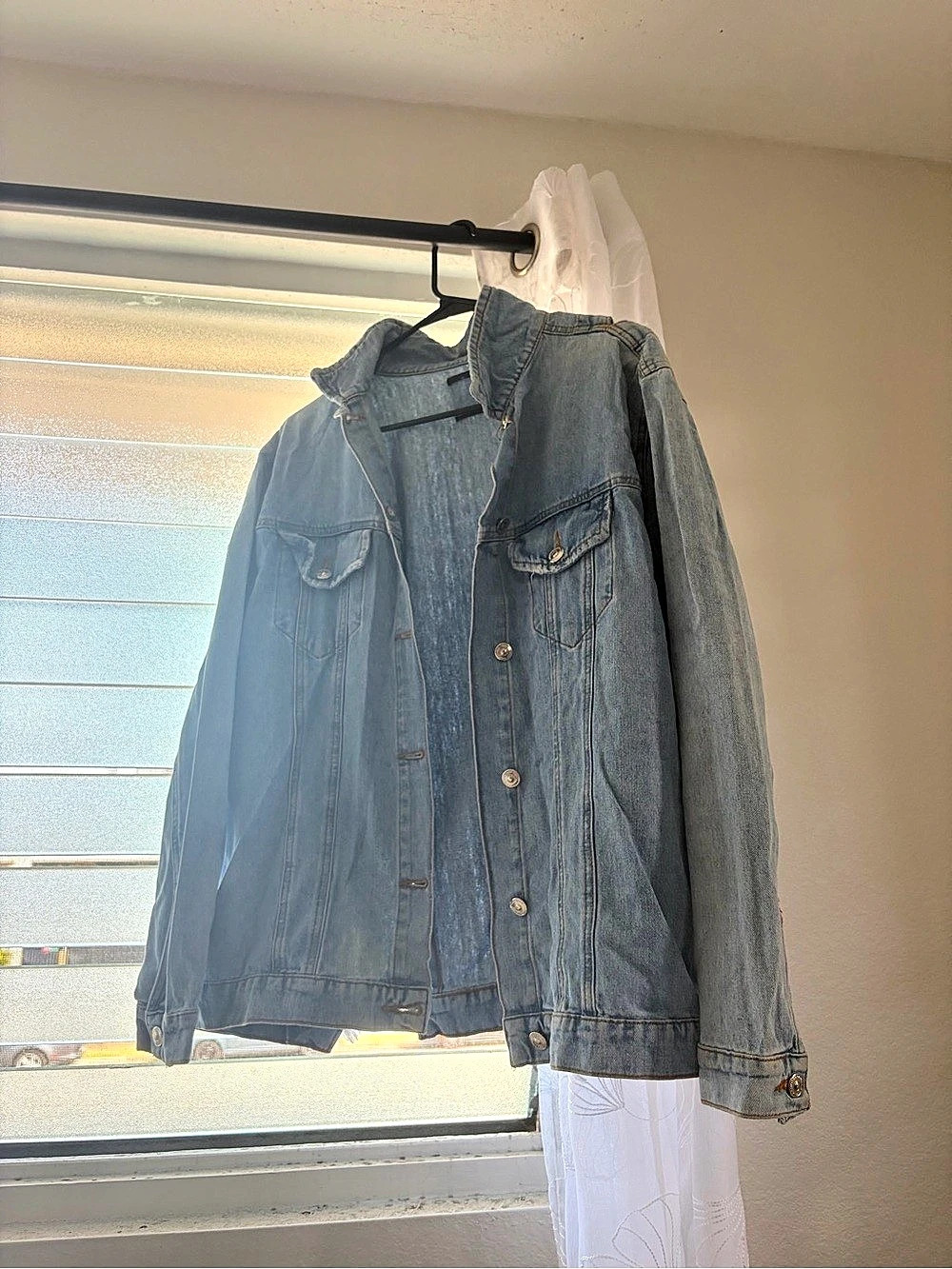 Women's Lace-Up Back Denim Jacket in Blue Like New